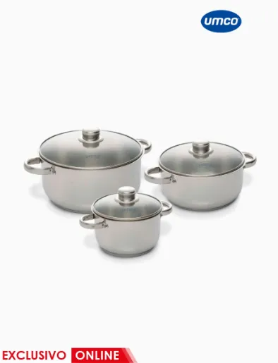 Juego x3 Ollas Brilliance Acero Inoxidable | Umco