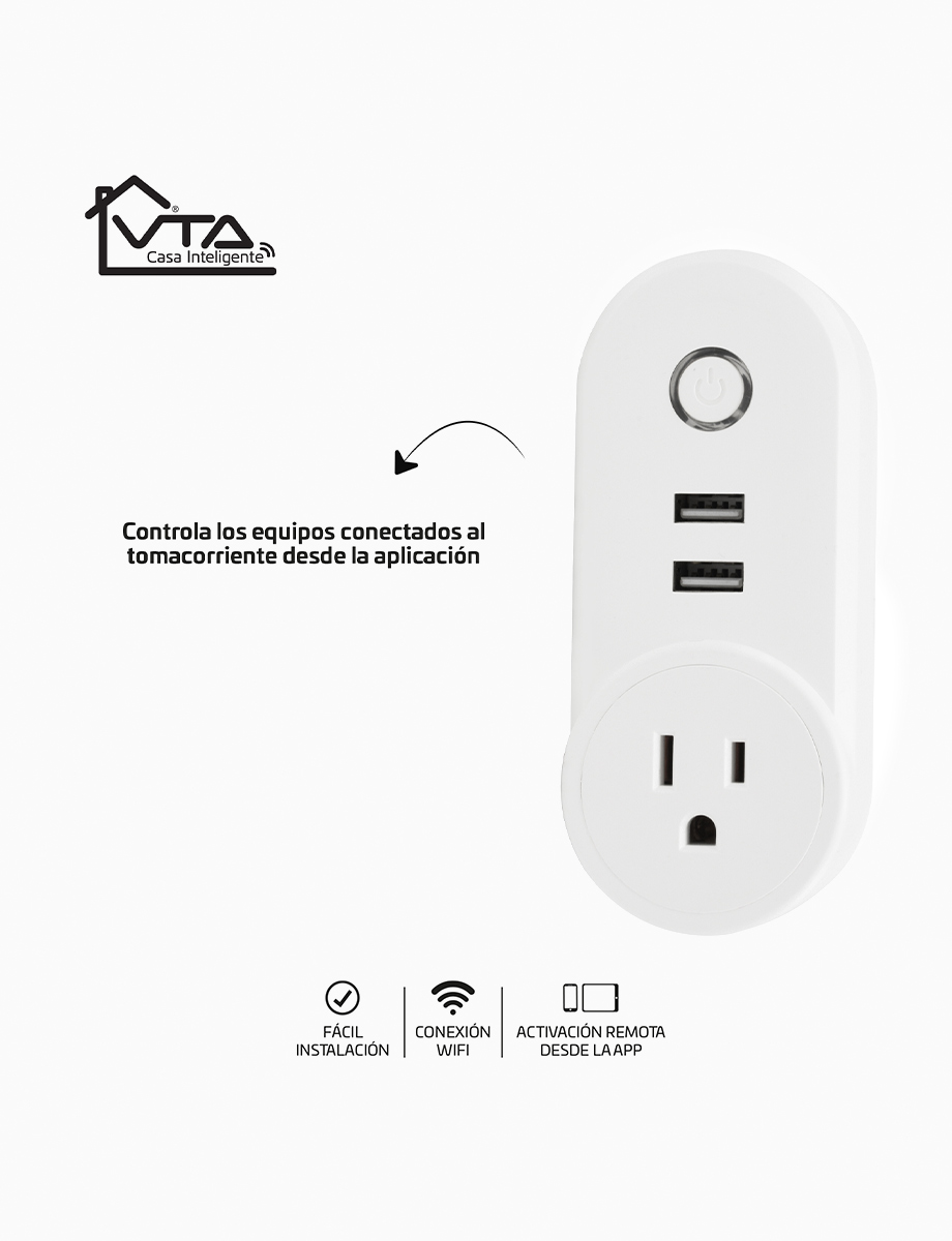 Tomacorriente Inteligente con 2 Puertos USB | VTA+