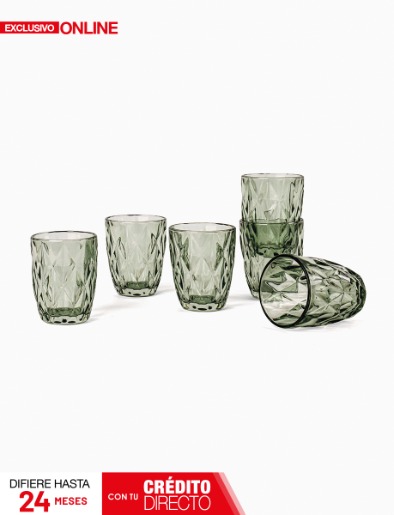 Set de Vasos de Vidrio x6 Labrado de 240 ml Verde | BeHome