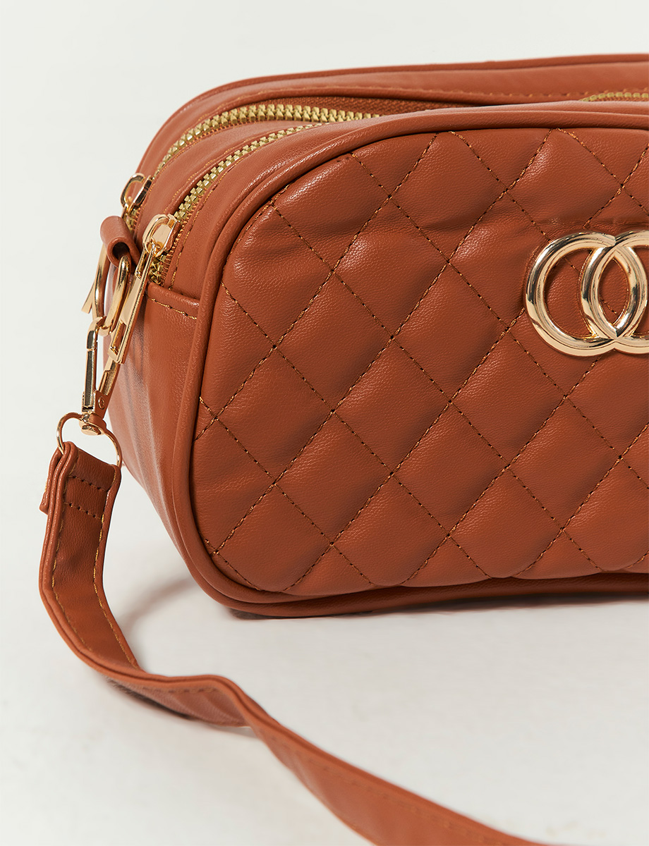 Cartera con Textura CrossBody Café