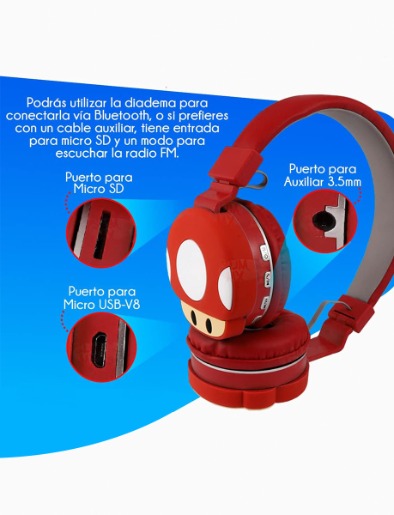 Audífonos Tipo Diadema Mario Bros Bluetooth