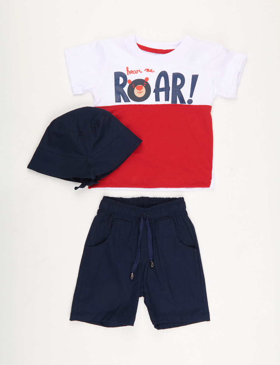 Conjunto Camiseta + Bermuda + Gorro Roar