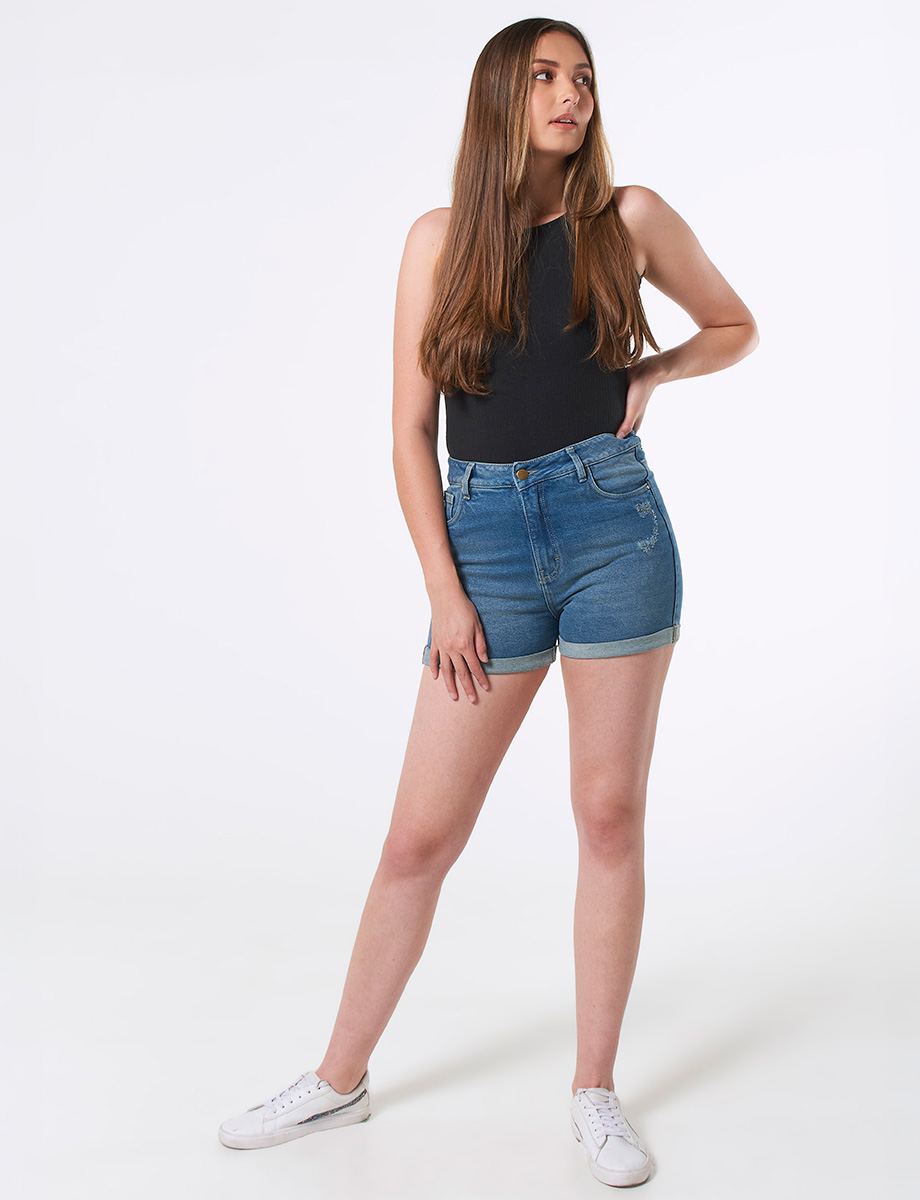Short Azul con Doblez