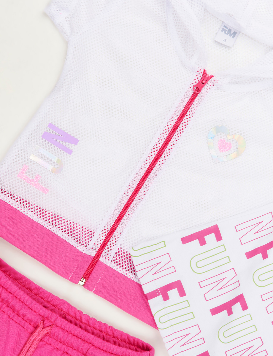 Conjunto Chompa + Top + Short Estampada Blanco