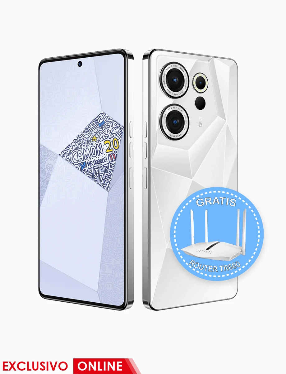 Celular Camon 20 Premier de 512GB y RAM 8GB Mr Doodle Edition | Tecno
Gratis Router TR660 | Tecno