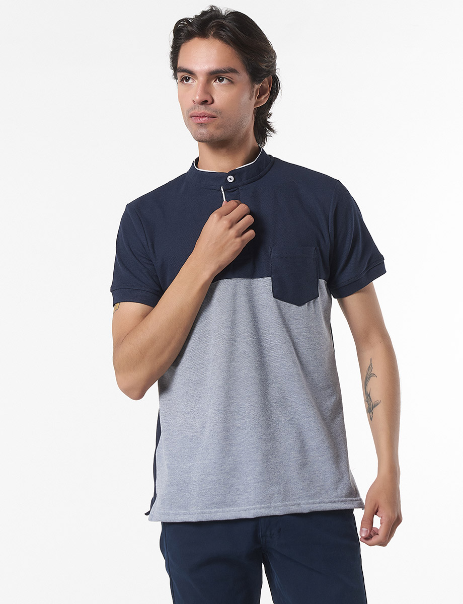 Camiseta Polo Azul Marino/Gris