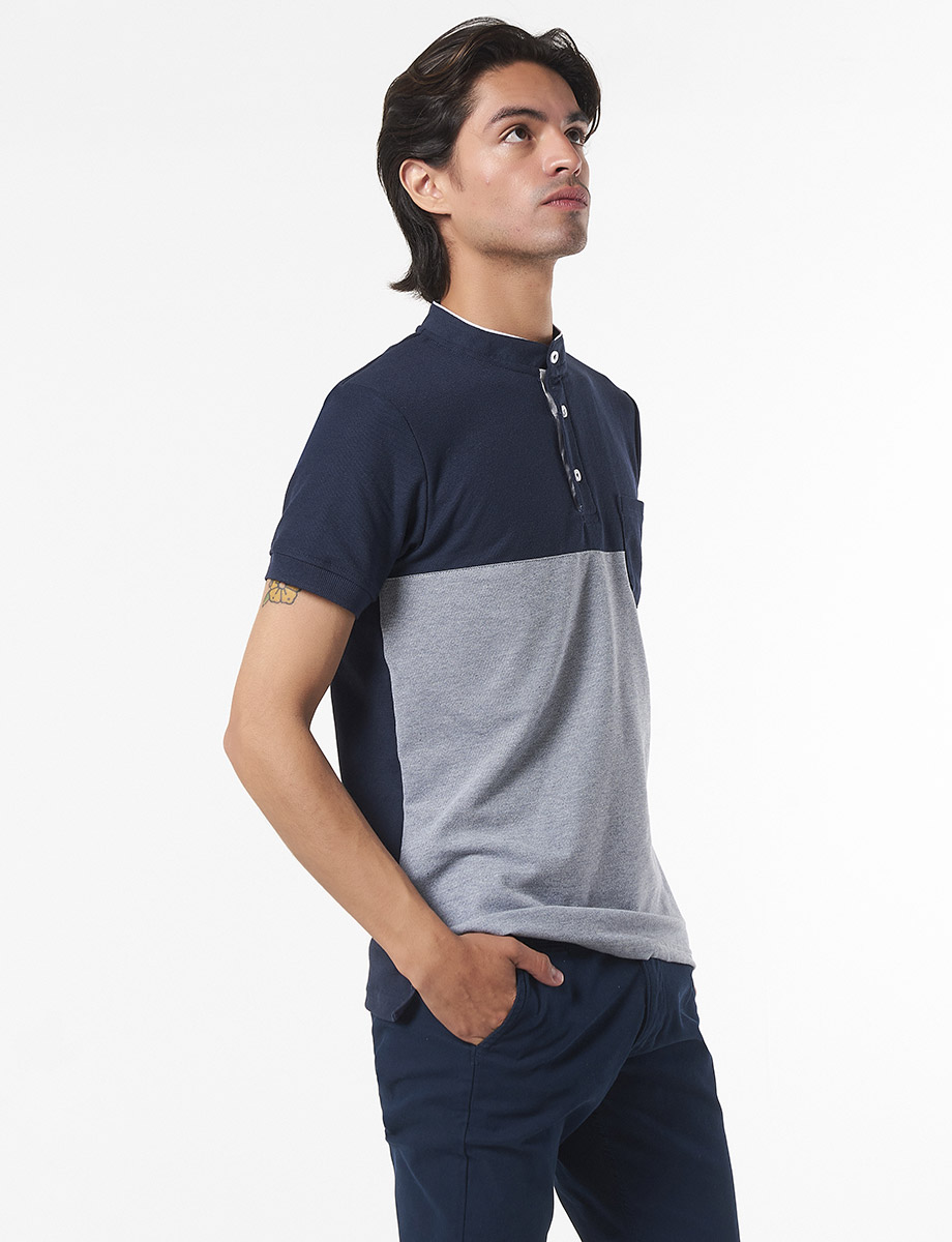 Camiseta Polo Azul Marino/Gris
