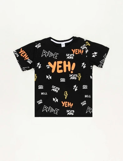 Camiseta Mini Print Yeh Negro