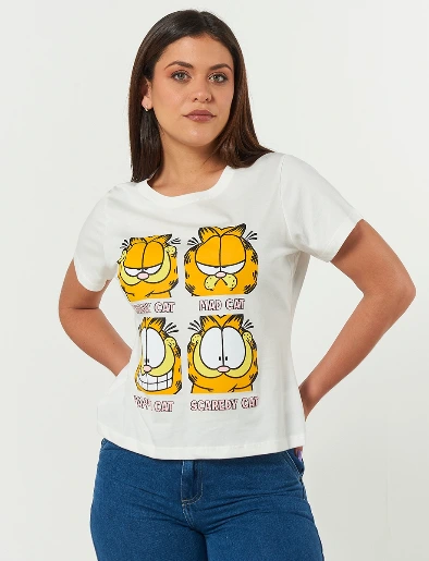 Camiseta Caras de Garfield Crudo