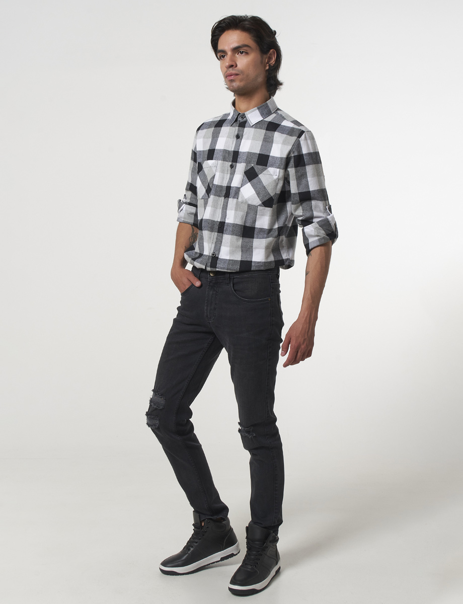 Pantalón Slim Rotos Negro
