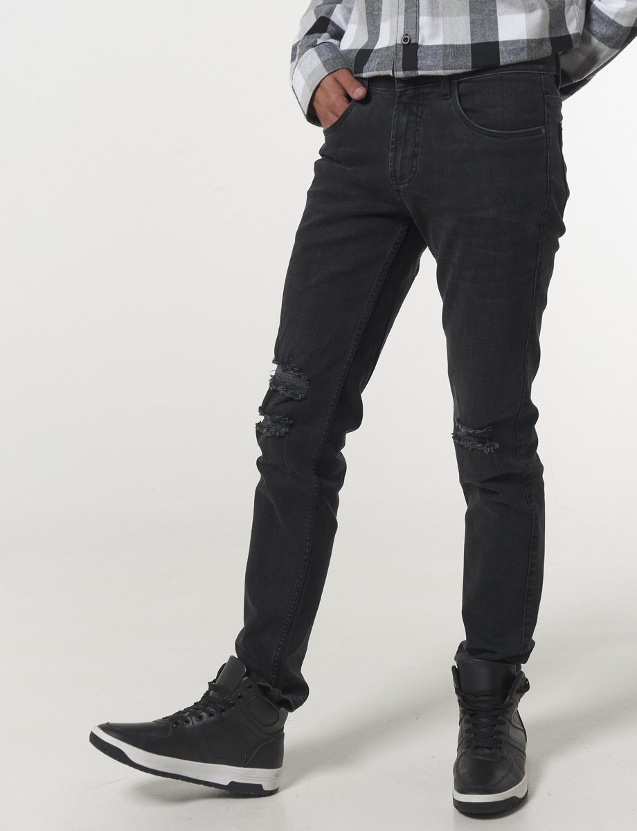 Pantalón Slim Rotos Negro