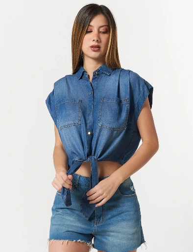 Blusa Cuadrada Jean Azul Oscuro