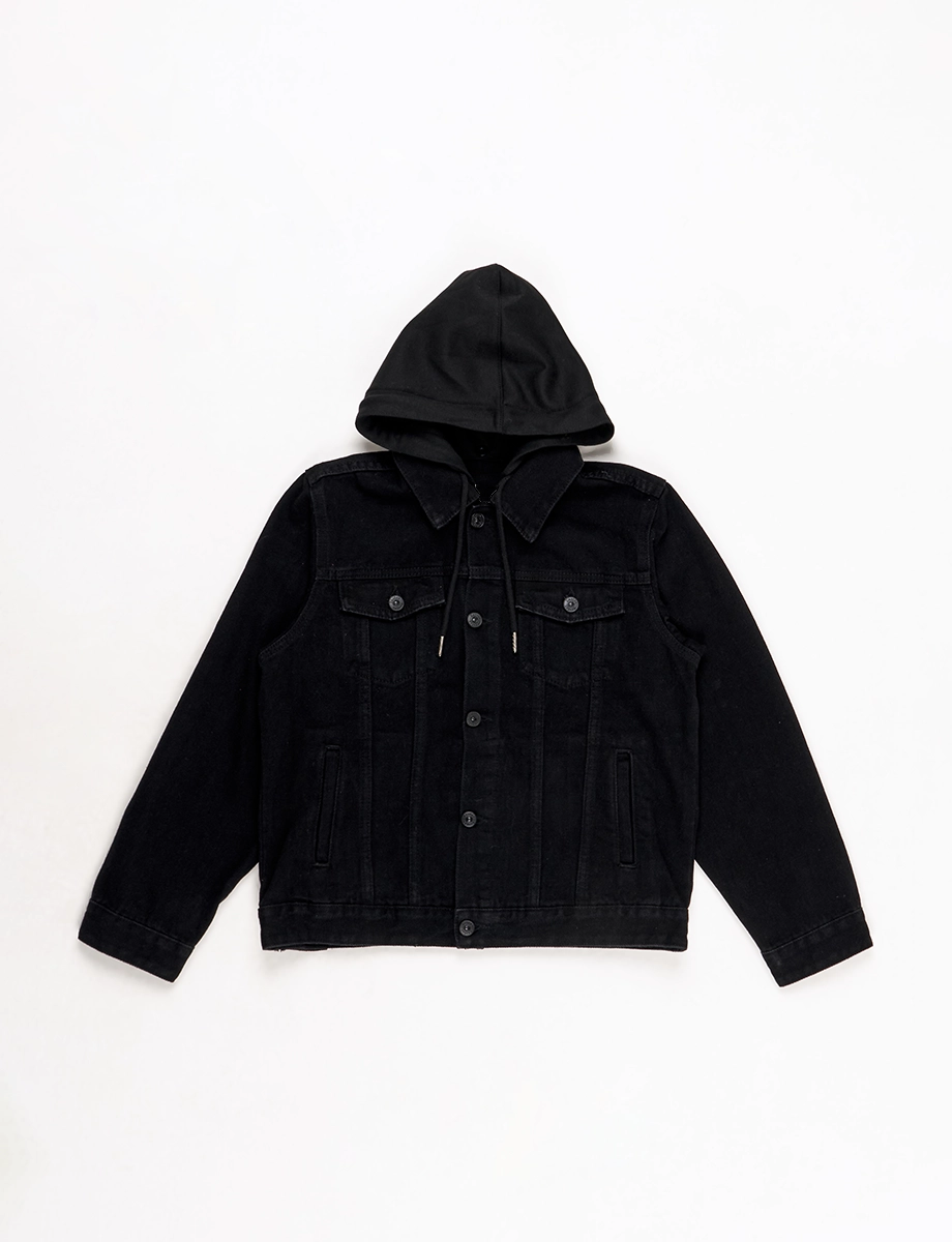 Chaqueta Jean con Capucha Negra