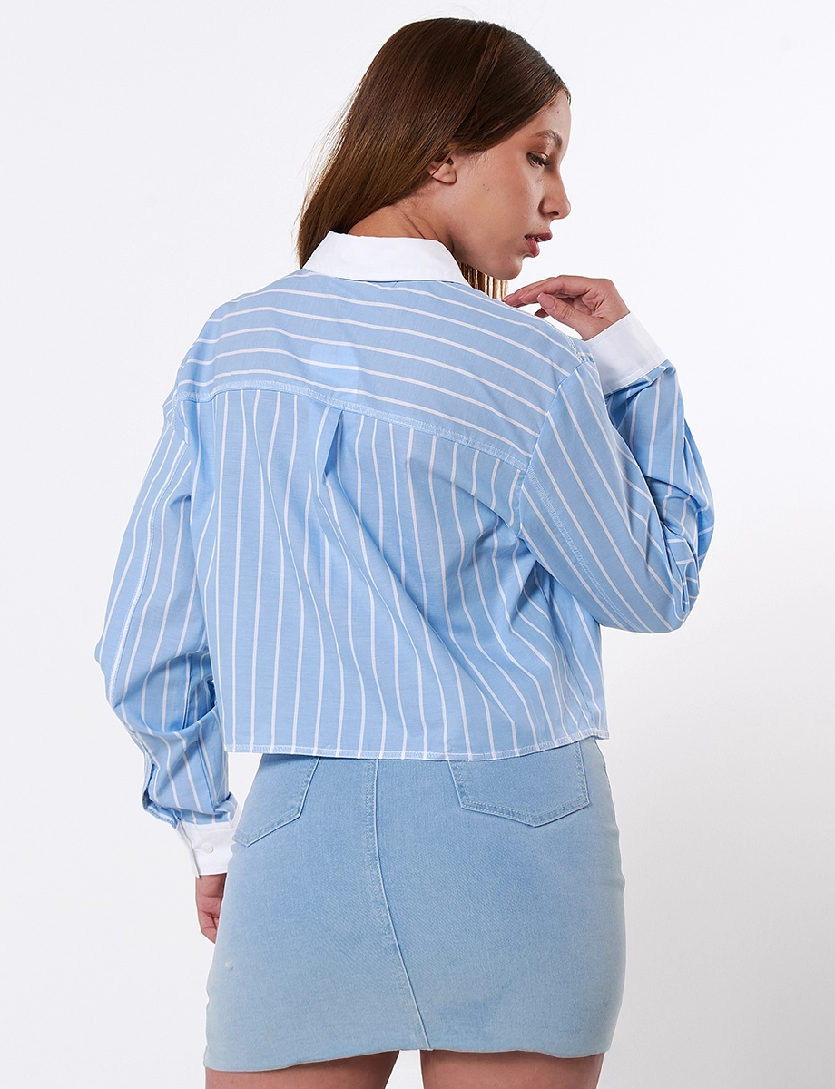 Blusa Camisera Rayas Celeste/Blanco