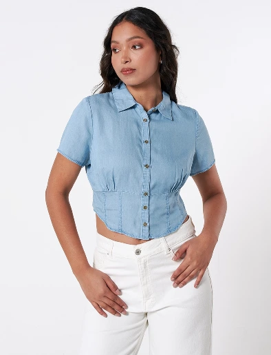 Blusa Tencel Azul Claro