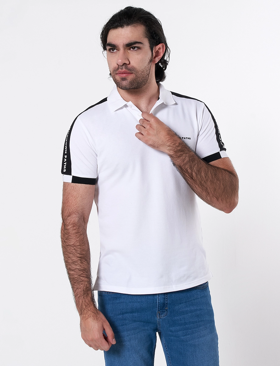 Camiseta Polo Franja Color Blanca