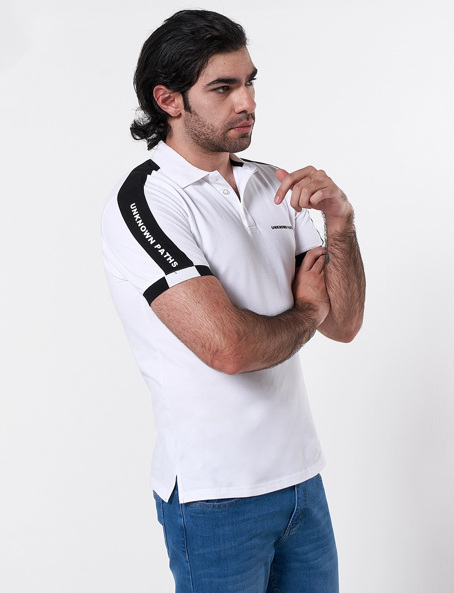 Camiseta Polo Franja Color Blanca