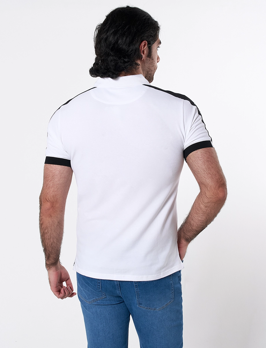 Camiseta Polo Franja Color Blanca