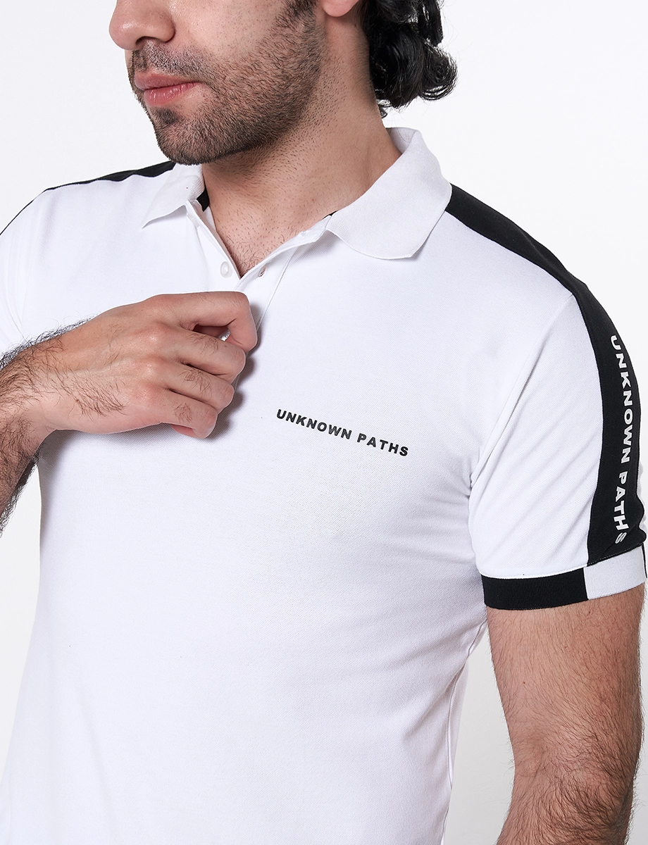 Camiseta Polo Franja Color Blanca