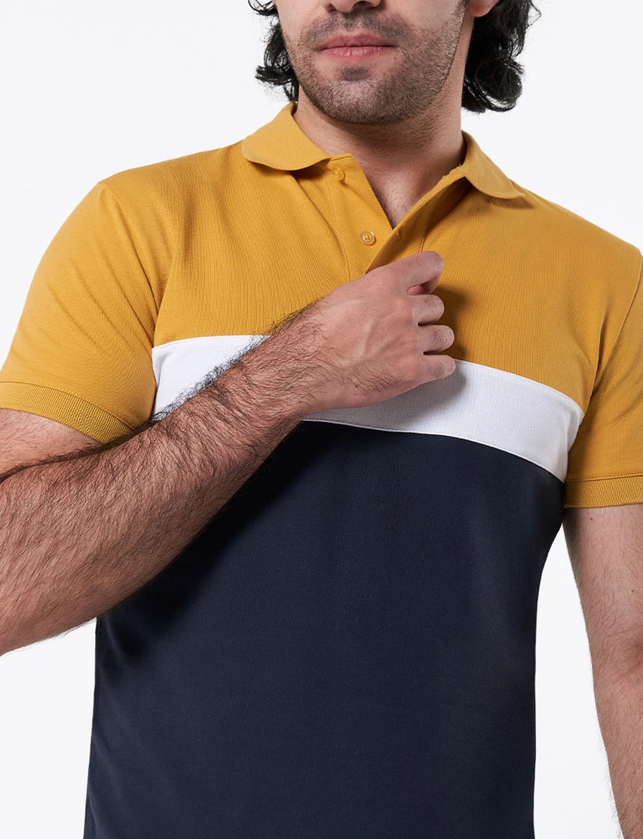 Camiseta Polo Bloque de Color Amarillo/ Azul