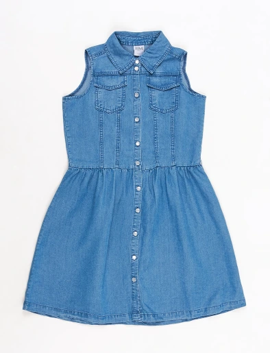 Vestido Tencel con Botones Celeste