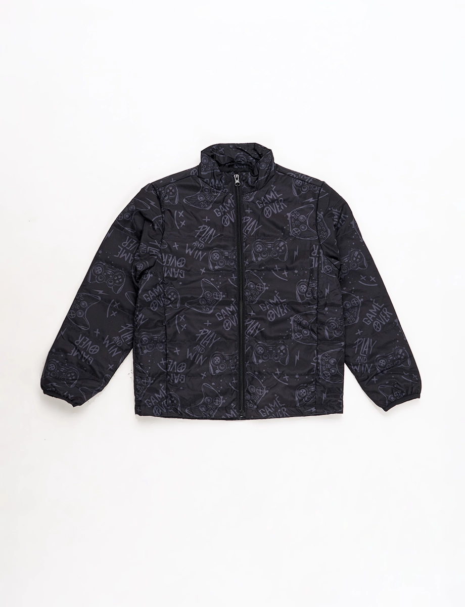 Chompa Padding Pre Negra Estampado