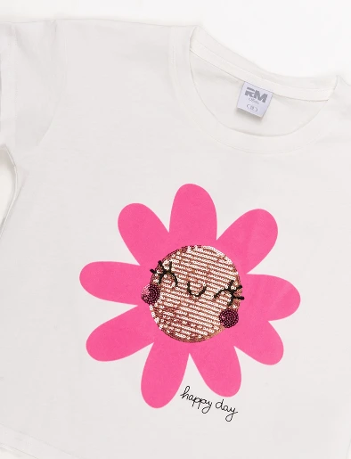 Camiseta Flor Crudo
