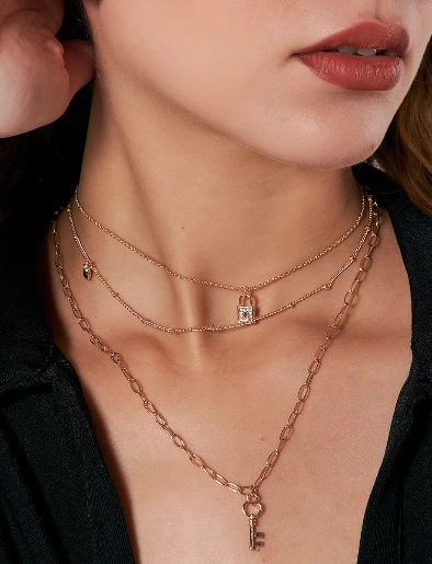 Set Collar Triple Cadena Dorado