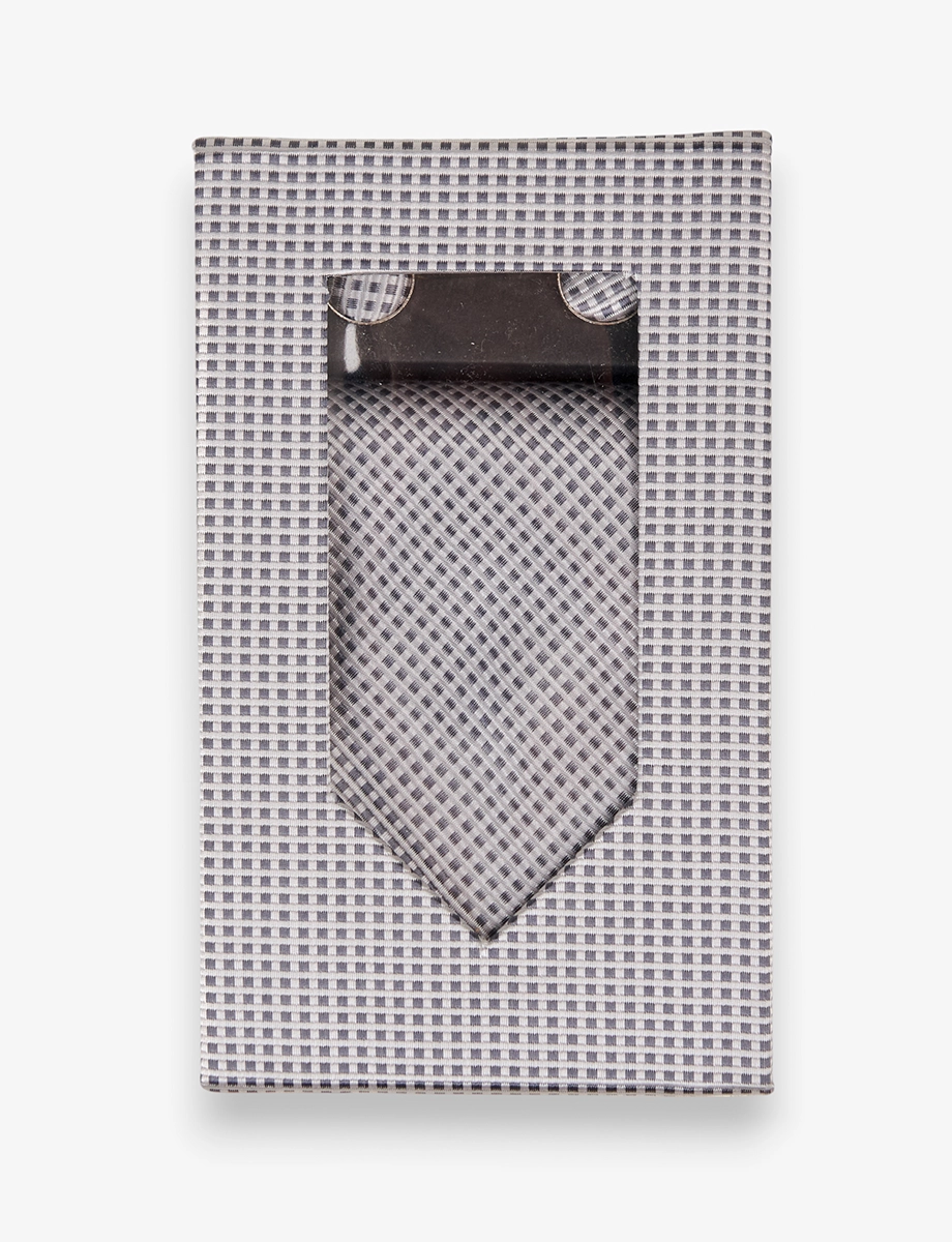 Set Corbata + Gemelos + Pañuelo Gris
