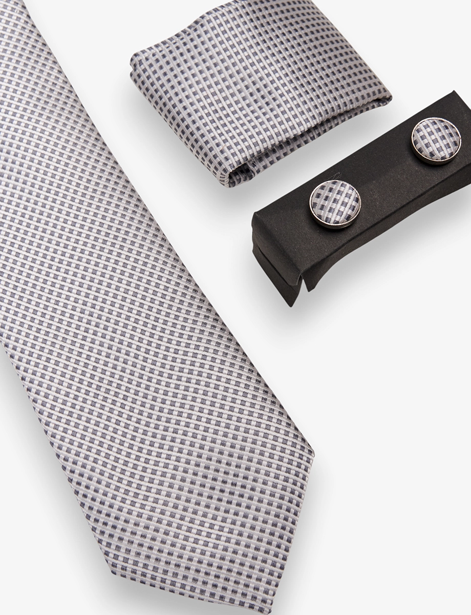 Set Corbata + Gemelos + Pañuelo Gris
