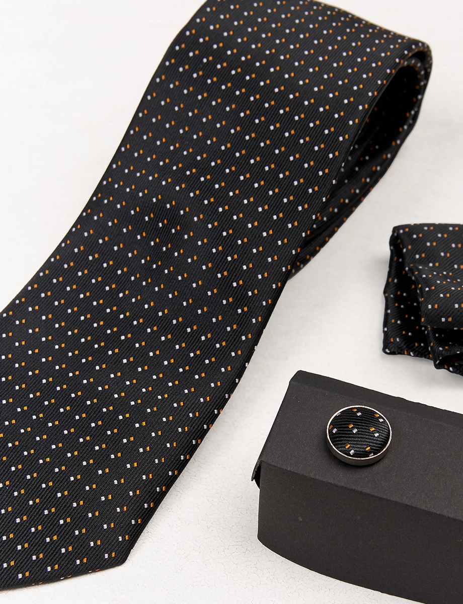 Set Corbata + Gemelos + Pañuelo Negro