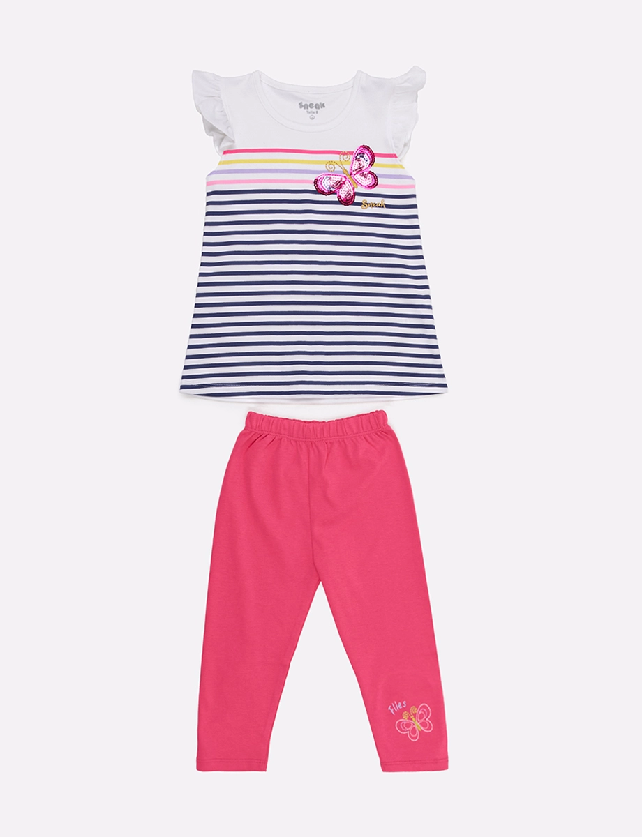 Conjunto Camiseta Rayas + Legging Rosado