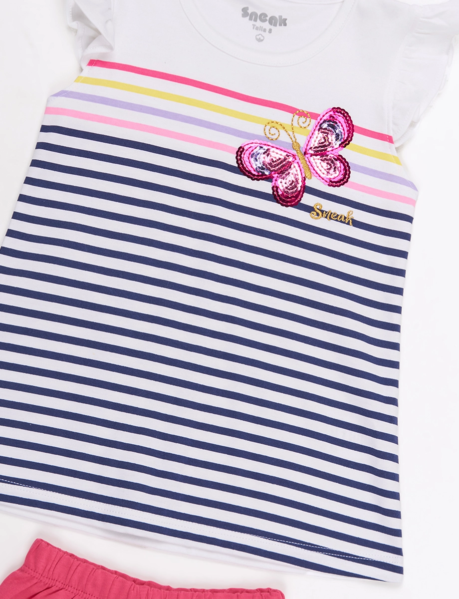 Conjunto Camiseta Rayas + Legging Rosado