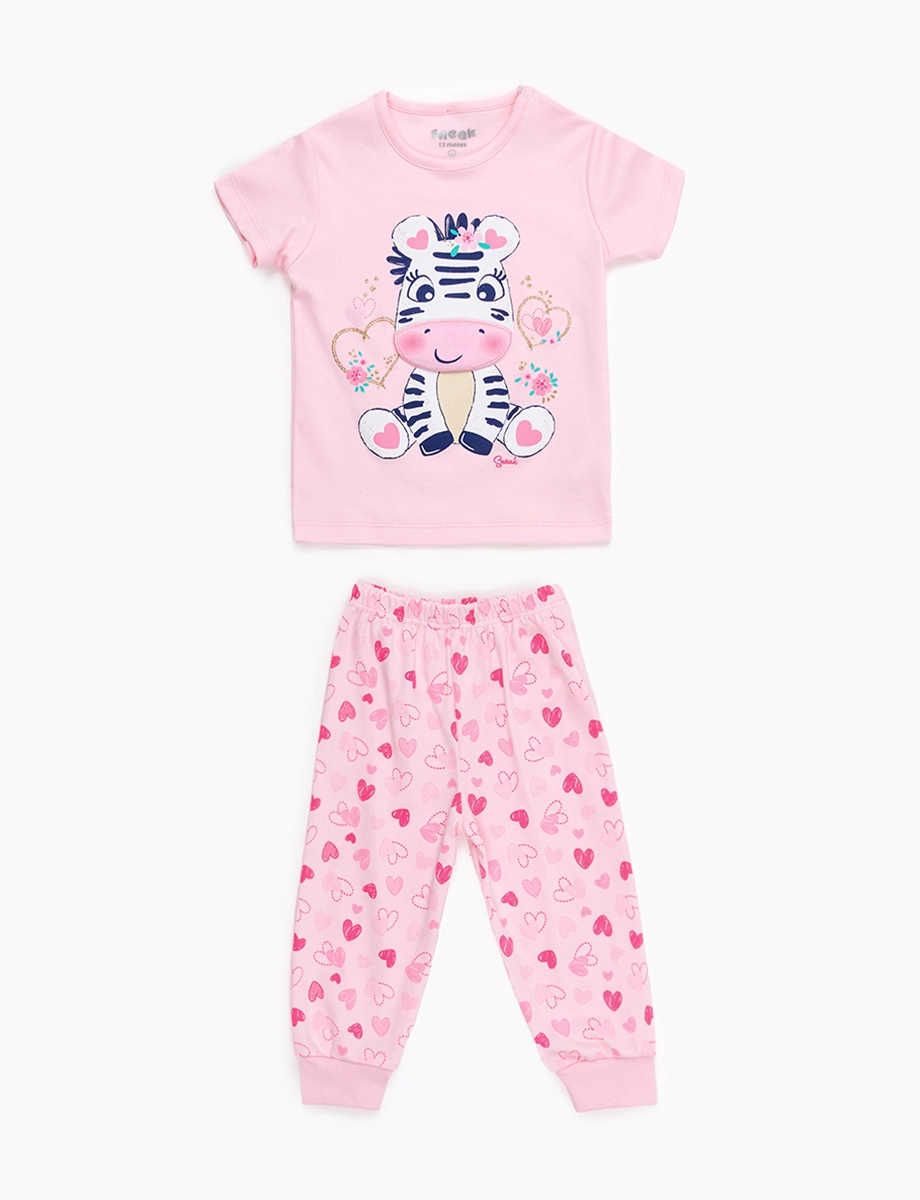 Pijama Camiseta Cebra + Pantalón Rosado