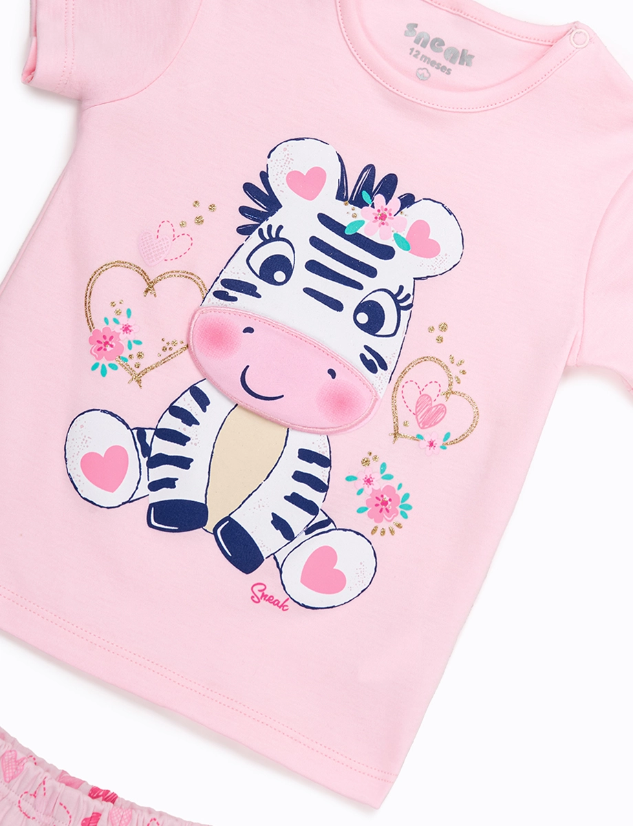 Pijama Camiseta Cebra + Pantalón Rosado