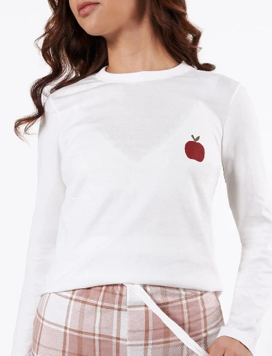 Pijama Buzo Blanco + Pantalón a Cuadros