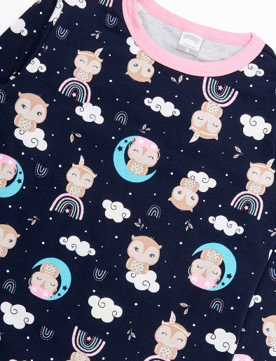 Pijama Buzo Estampado + Pantalón Azul Marino