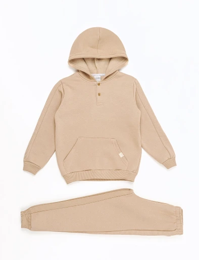 Calentador Buzo con Capucha + Jogger Beige