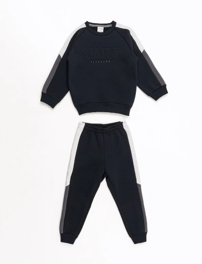 Calentador Buzo Bloque de Color + Jogger Negro