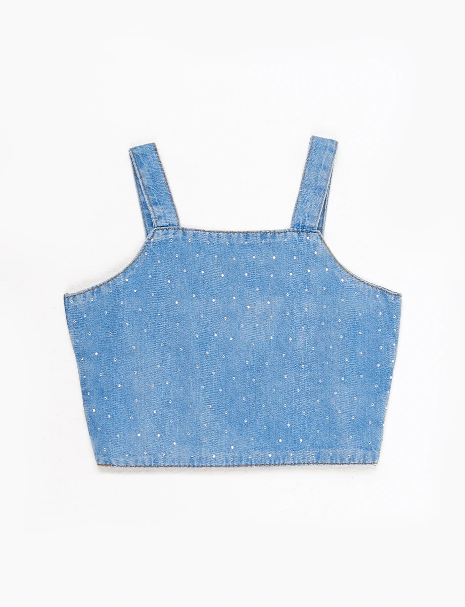 Top Denim Apliques Celeste