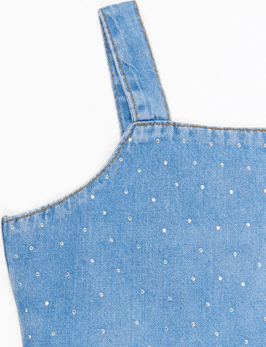 Top Denim Apliques Celeste