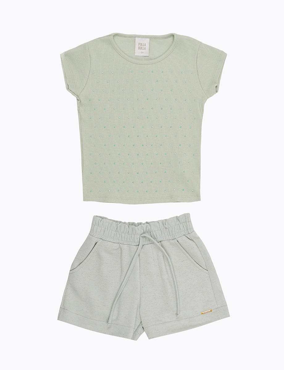 Conjunto Blusa Brillos + Short Verde