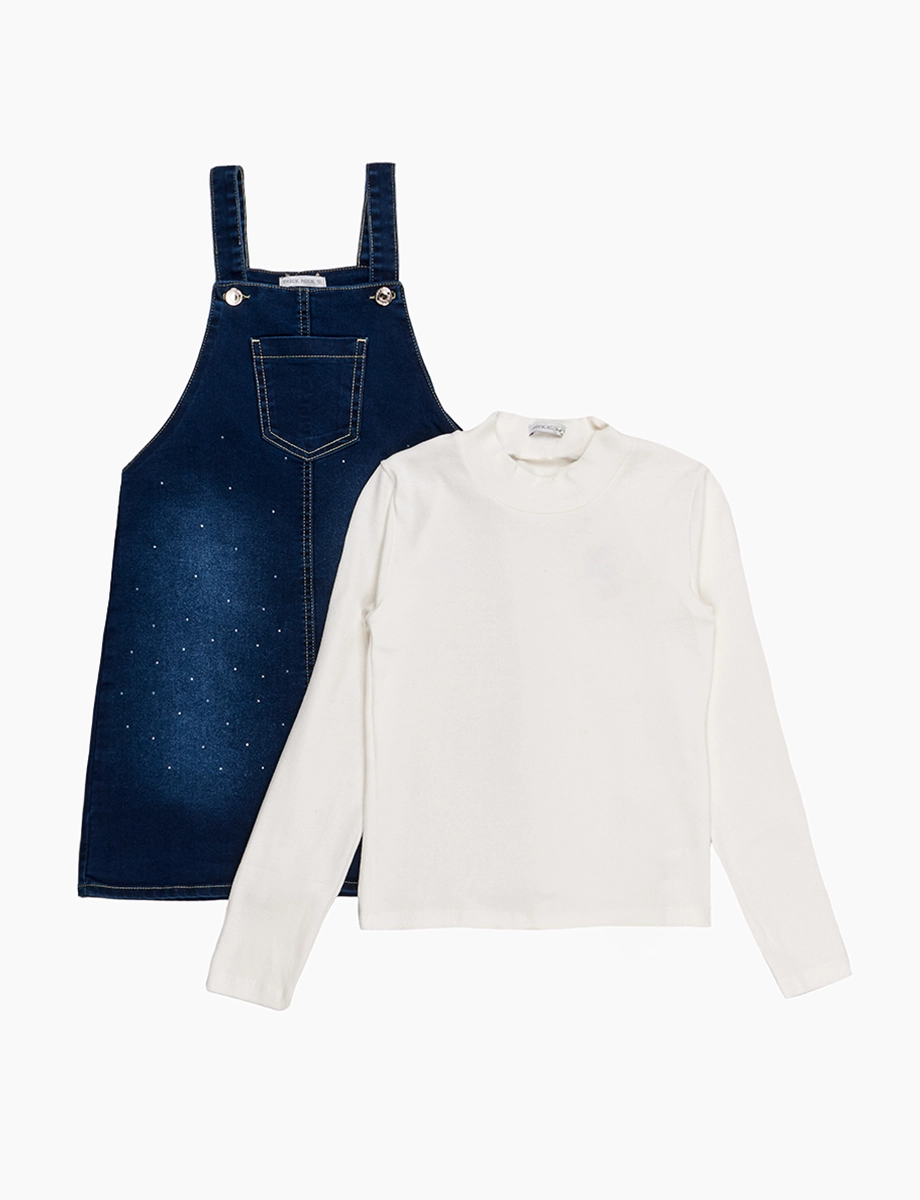 Conjunto Buzo Blanco + Jardinera Azul