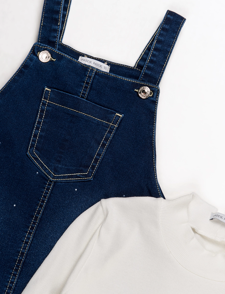 Conjunto Buzo Blanco + Jardinera Azul