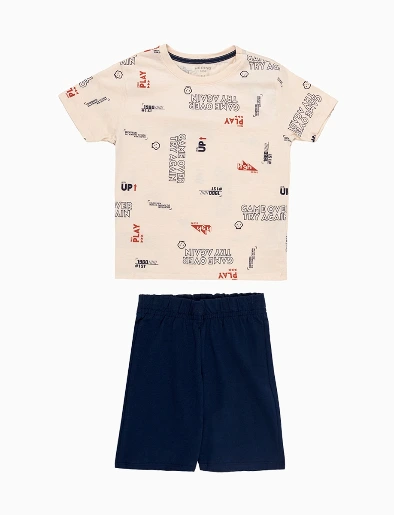Conjunto Camiseta Estampada + Bermuda Azul