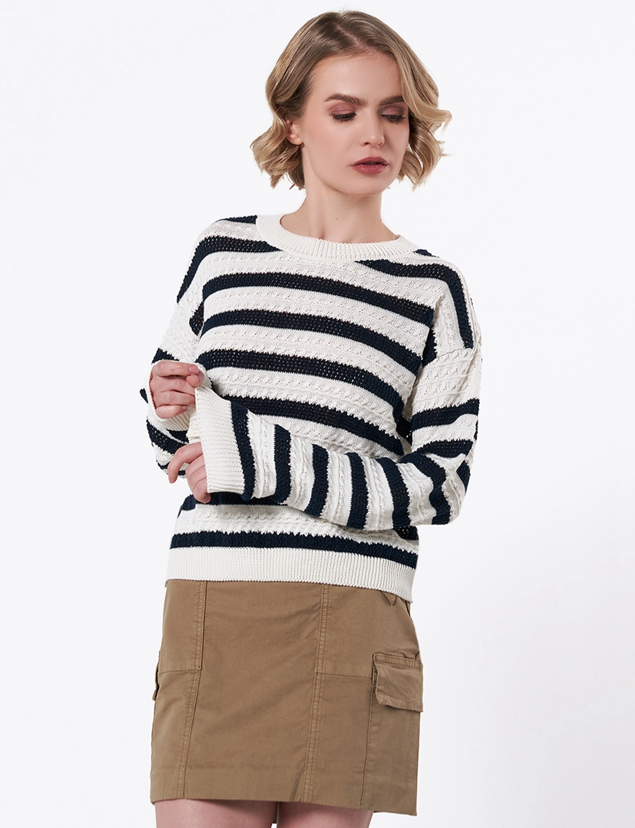 Sweater Tejido Rayas Blanco/Negro