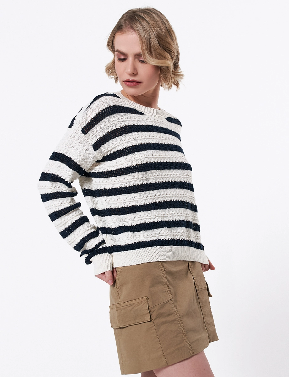 Sweater Tejido Rayas Blanco/Negro