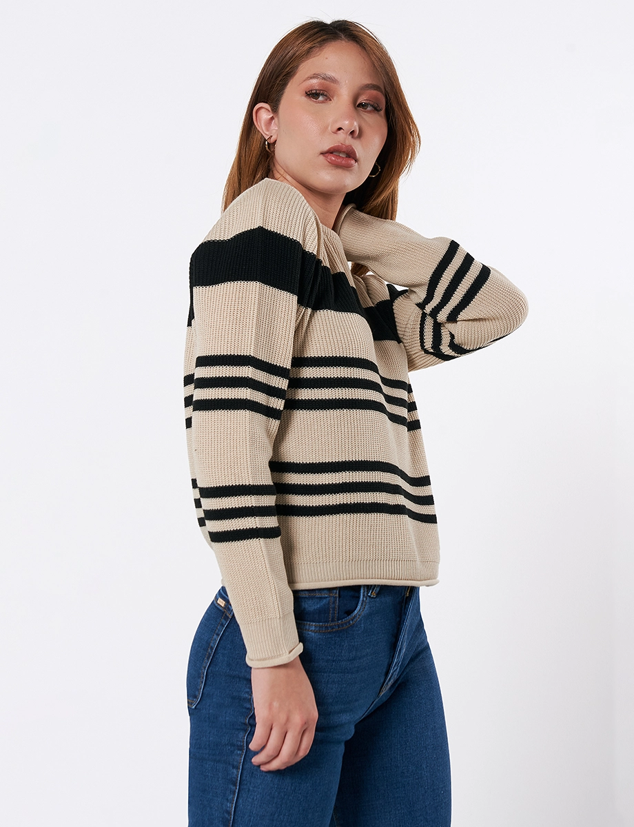 Sweater Rayas Café Claro