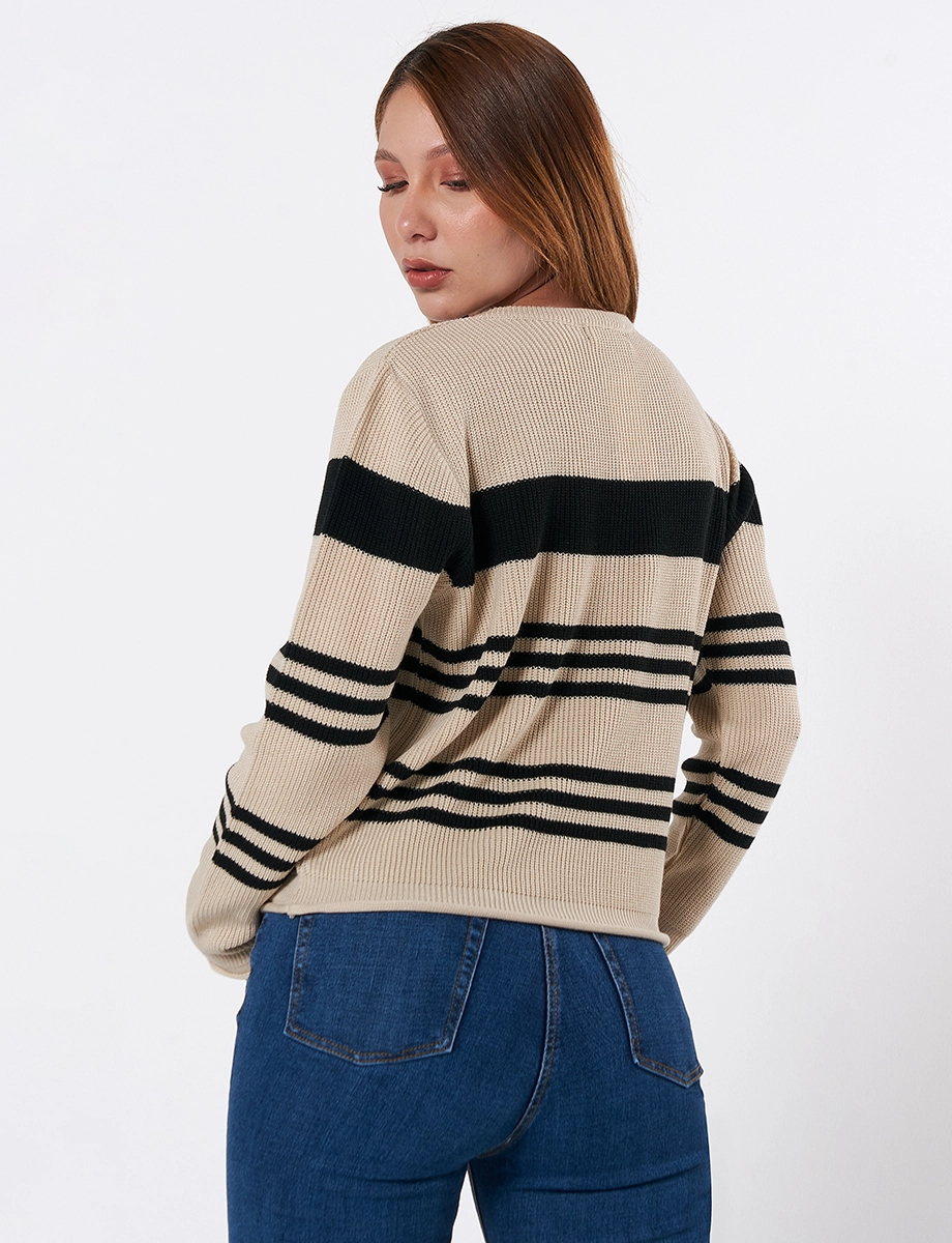 Sweater Rayas Café Claro