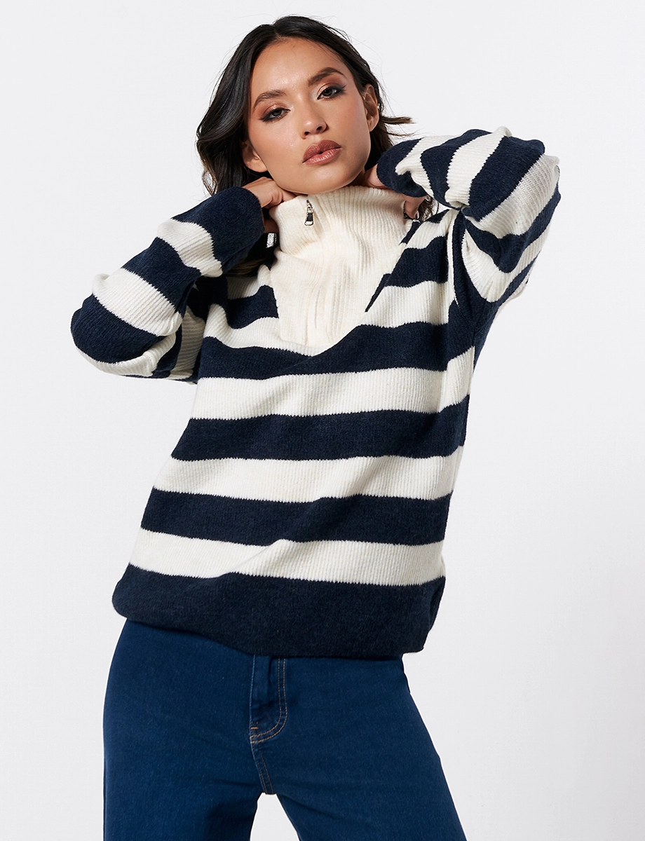 Sweater con Cierre Azul Marino
